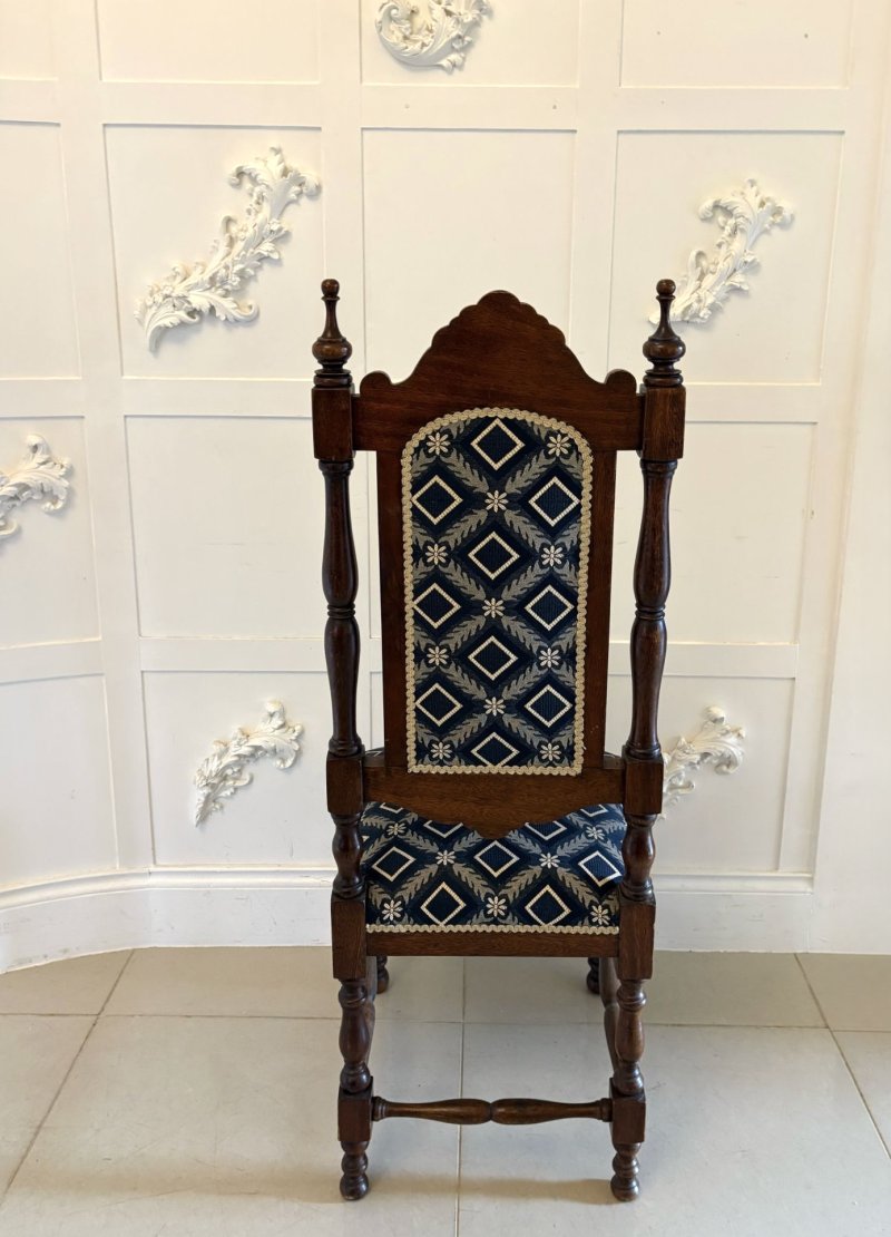 Antique Quality Victorian Pair of Carved Oak Side/Hall Chairs - Image 6